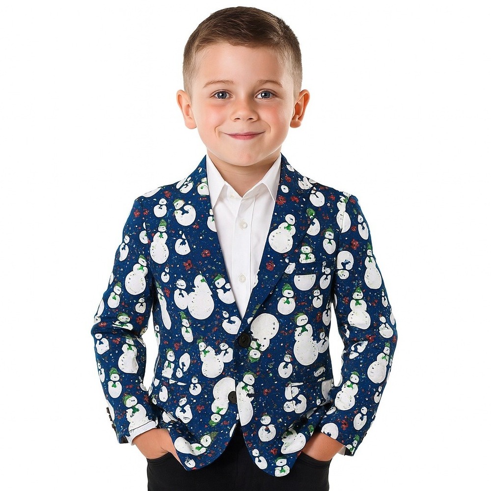 Kids Snowman Print Blazer - Blue